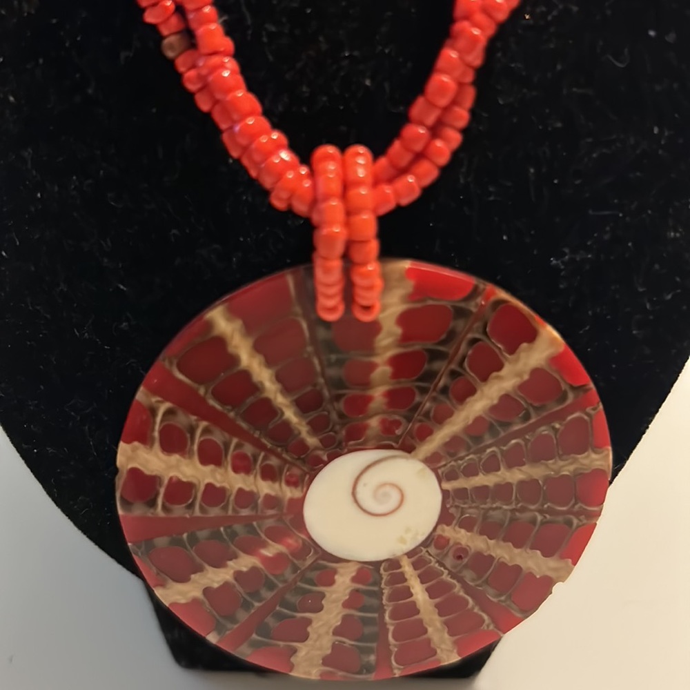 Handmade Mother of Pearl Multi Strand Bead Necklace Pendant . - Picture 2 of 3